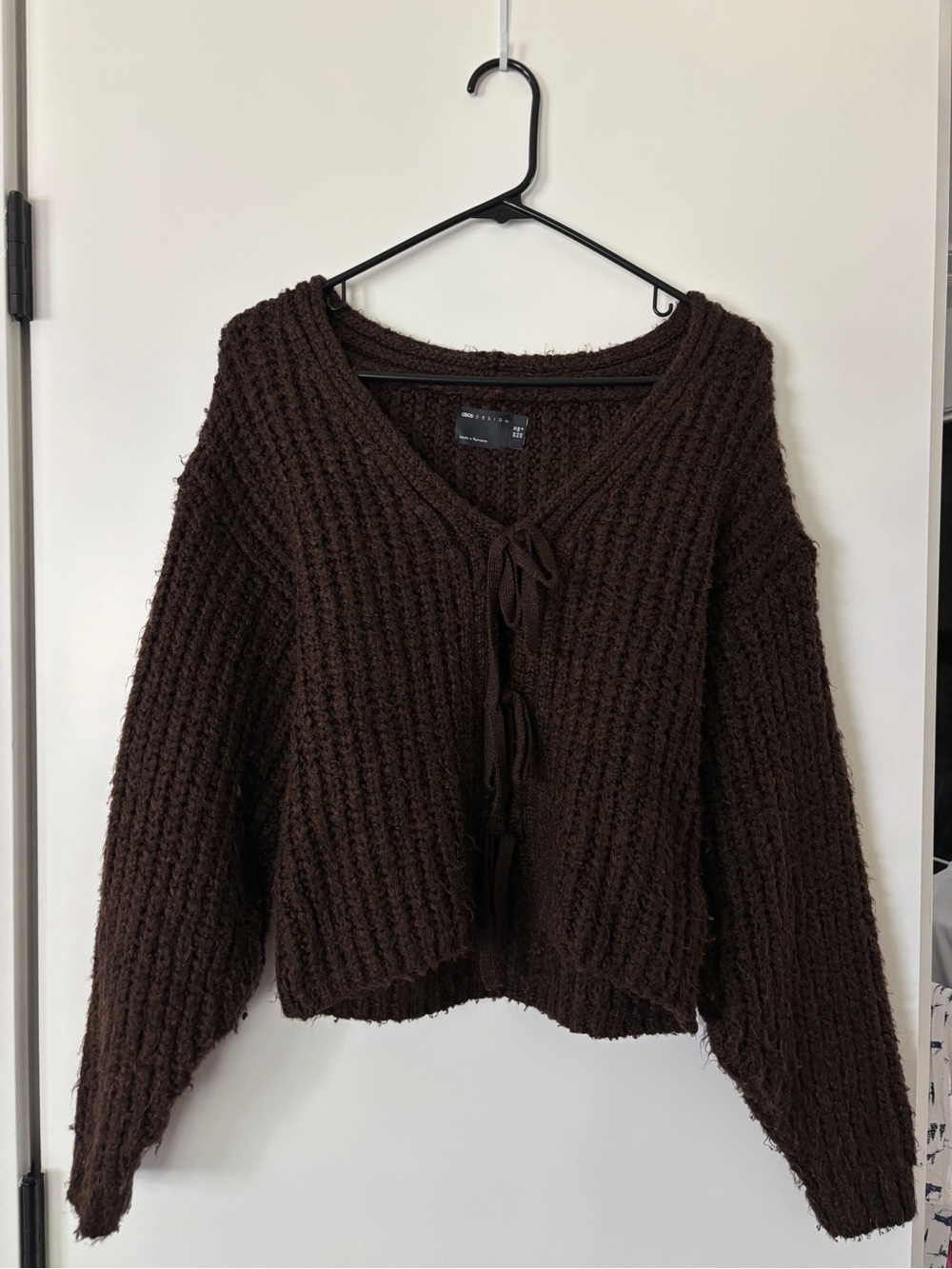ASOS Dark Brown Chunky Tie-Front Knit Cardigan